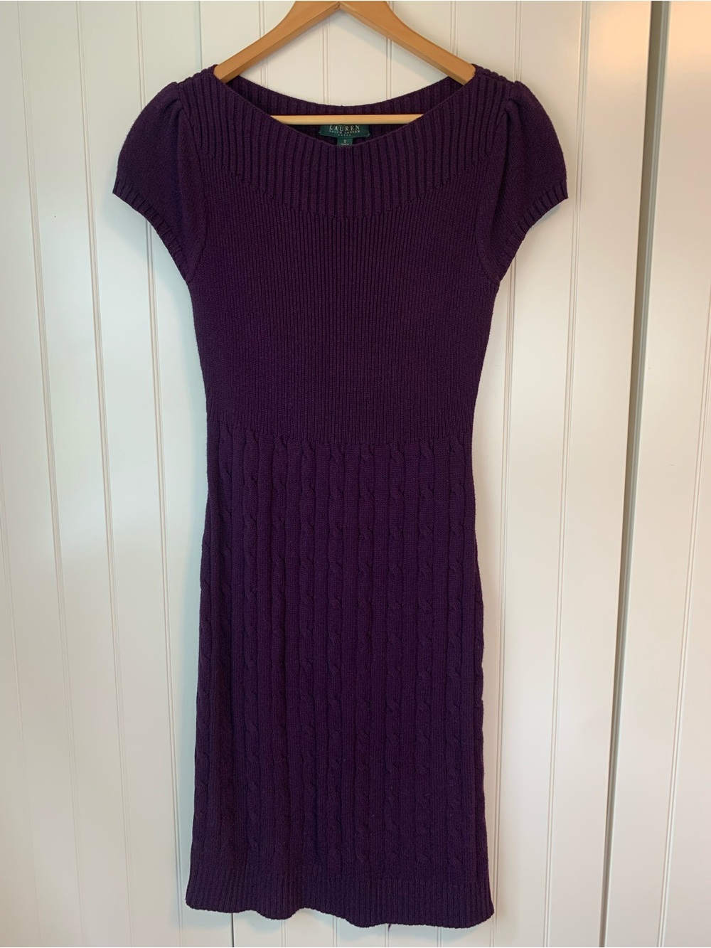 Ralph Lauren Purple Cable-Knit Midi Dress